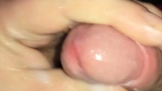chubby boy get slow cumshot from uncut small cock very close