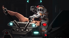 Sci-fi male sex cyborg plays with a sexy cuffed young hottie