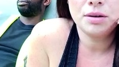 Beautiful Brunette Big Boobs Rides Fake Cock