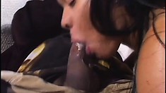 She's giving his black pecker some hot mouth work showing her hot ass