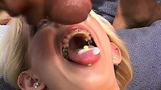 Skinny blonde amateur gets a double helping of giant black dick in all her holes