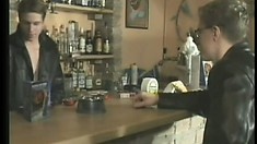 Customer stays after closing so the bartender can drill him over the stool