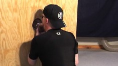 Butch gay dude gets on his knees to blow a rod in a glory hole
