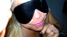 Blindfolded hot blonde girl sucks cock and asks for more