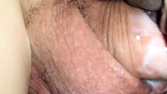 Caught slut sucks on a cock in close up
